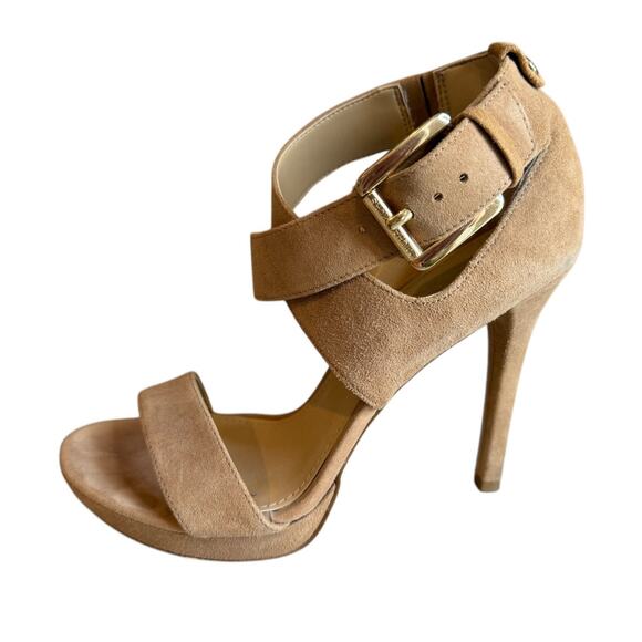 Michael Kors Heeled Platform Suede Sandals Tan 6.5 - Picture 1 of 8